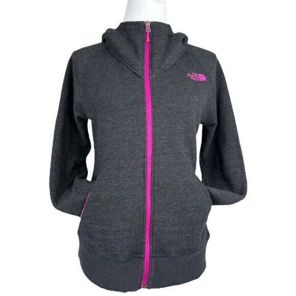 The North Face Women’s Dark Gray Full Zip Hooded French Terry Track Jacket M/C37 - Picture 2 of 14